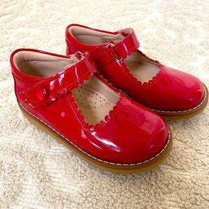 Girls red Elephantito patent leather dress shoes.